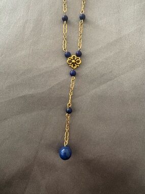 Gold and Blue Lapis Beaded Y-Necklace